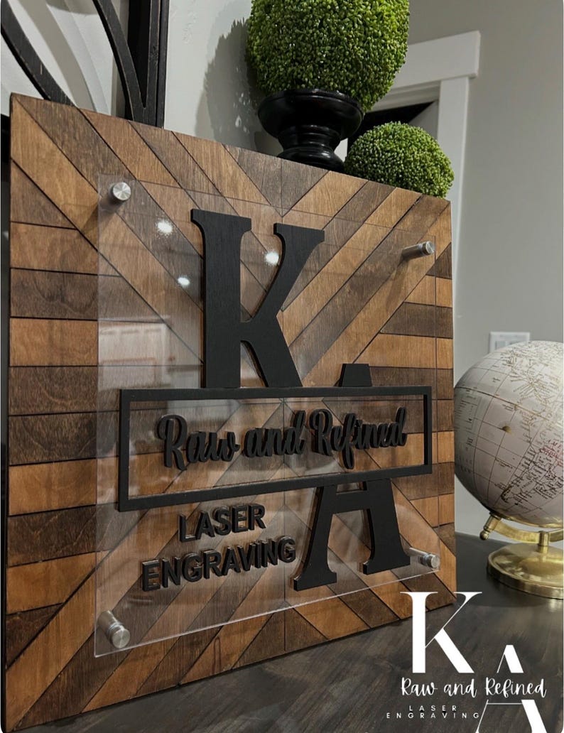 Acrylic overlay on chevron wood business sign