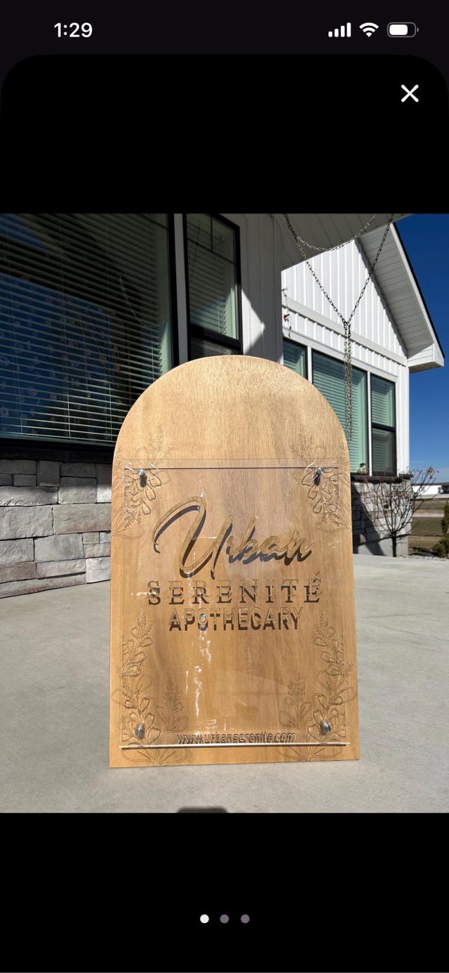 Custom Urban Serenité Apothecary sign, acrylic on wood